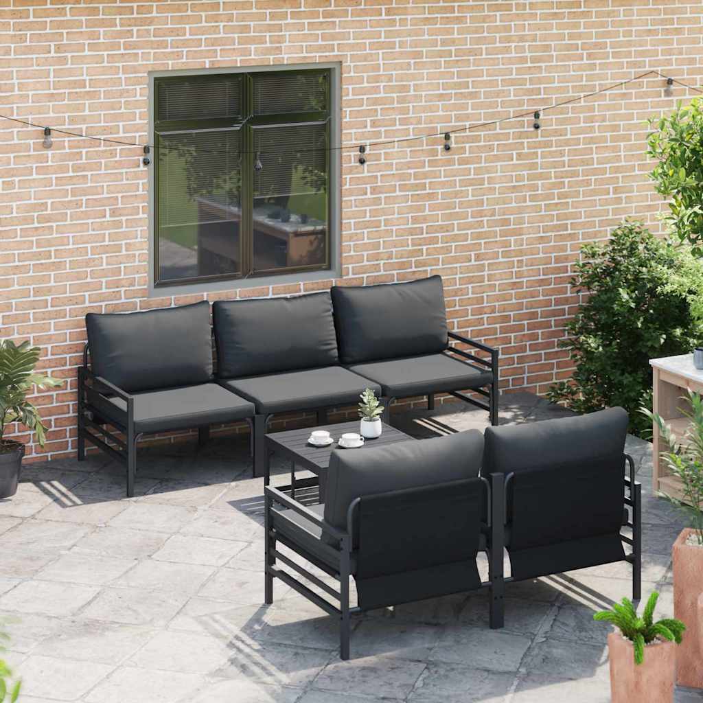 Garden Sofa Set with Cushion 6 pcs Anthracite Steel & Fabric