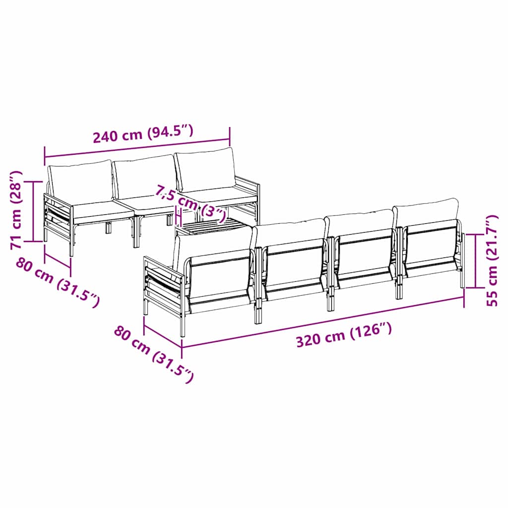 Garden Sofa Set with Cushion 8 pcs Anthracite Steel & Fabric