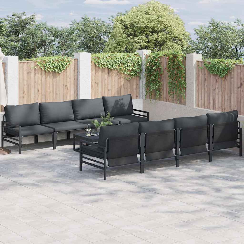 Garden Sofa Set with Cushion 9 pcs Anthracite Steel & Fabric