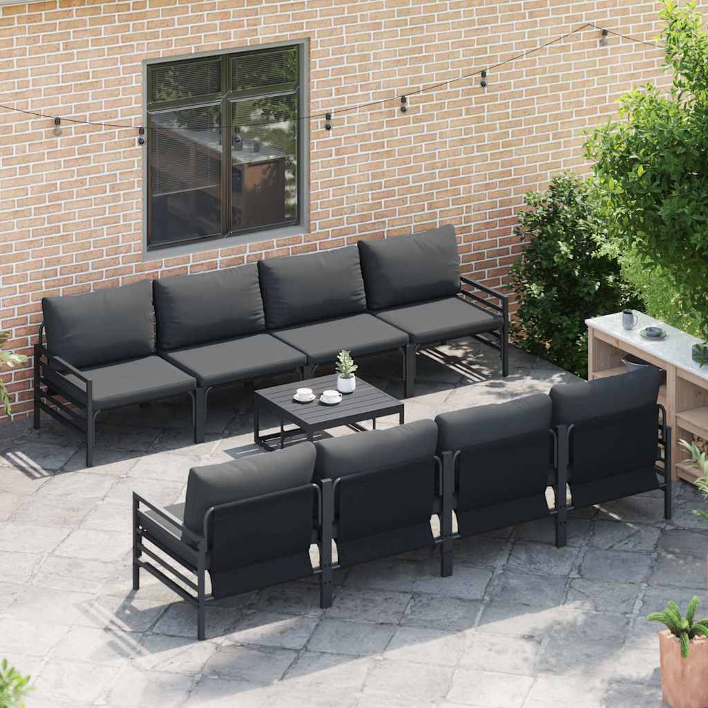 Garden Sofa Set with Cushion 9 pcs Anthracite Steel & Fabric