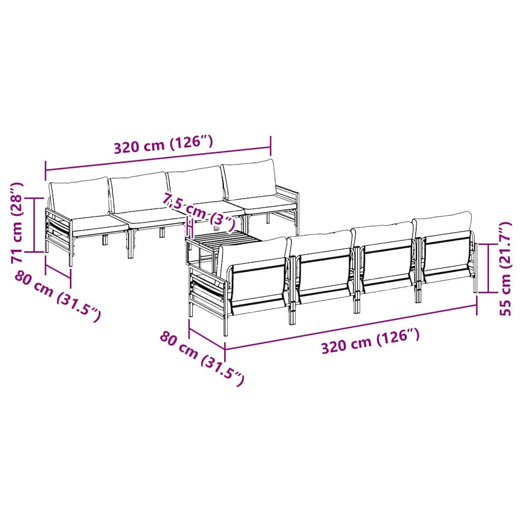 Garden Sofa Set with Cushion 9 pcs Anthracite Steel & Fabric