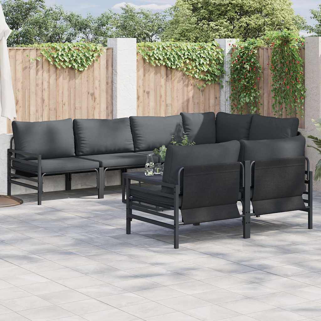 Garden Sofa Set with Cushion 7 pcs Anthracite Steel & Fabric