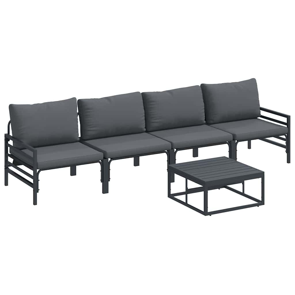Garden Sofa Set with Cushion 5 pcs Black Steel