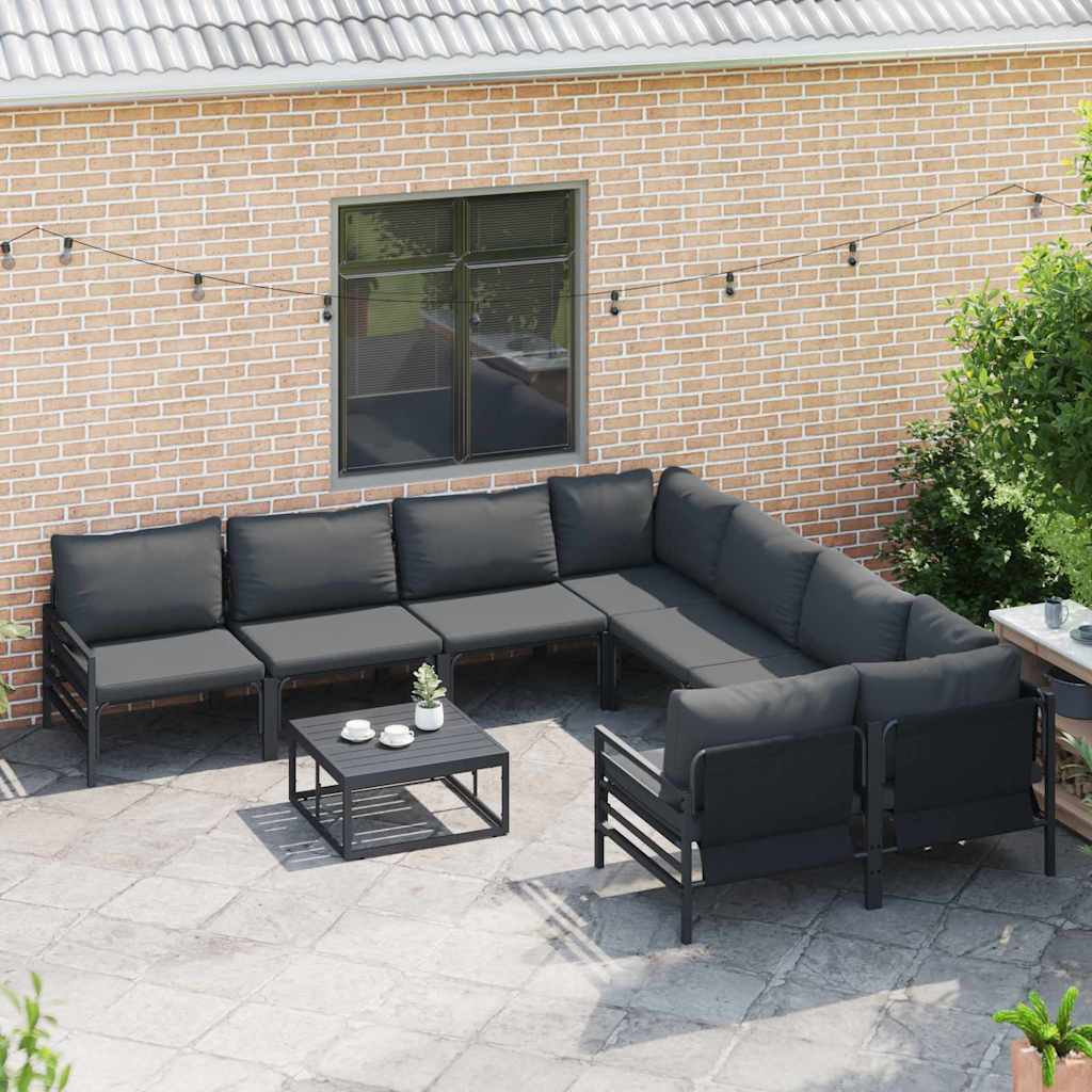 Garden Sofa Set with Cushion 9 pcs Anthracite Steel