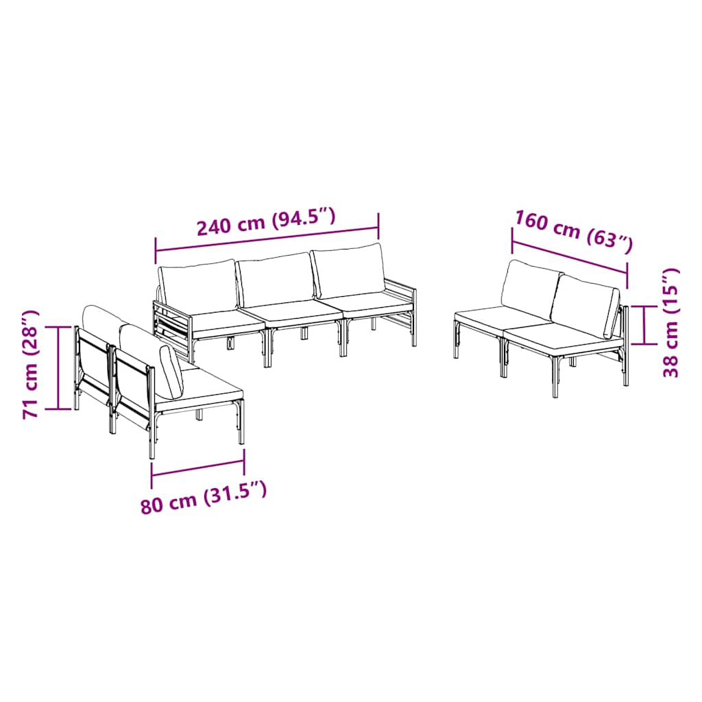 Garden Sofa Set 7 pcs Anthracite Steel