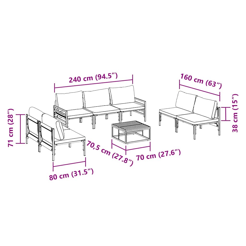 Garden Sofa Set 8 pcs Anthracite Steel