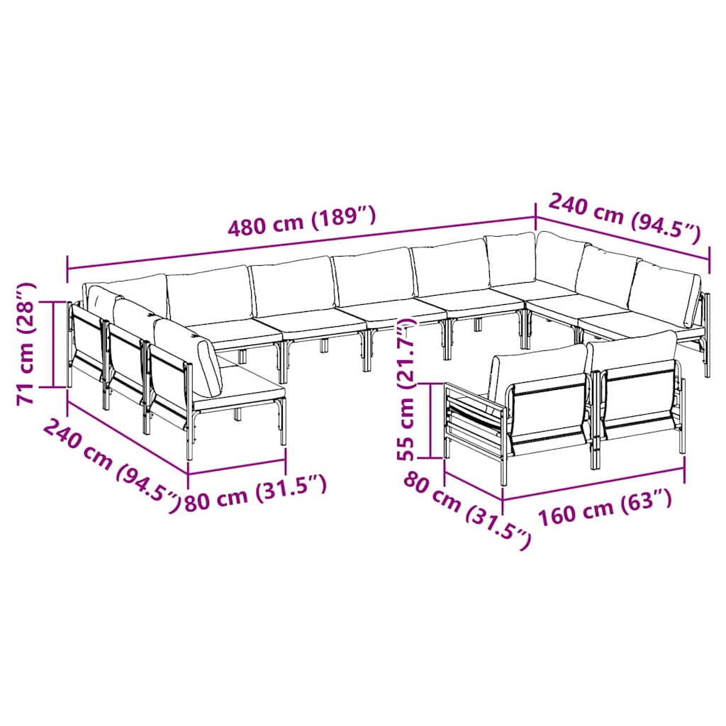 Garden Sofa Set Anthracite Steel