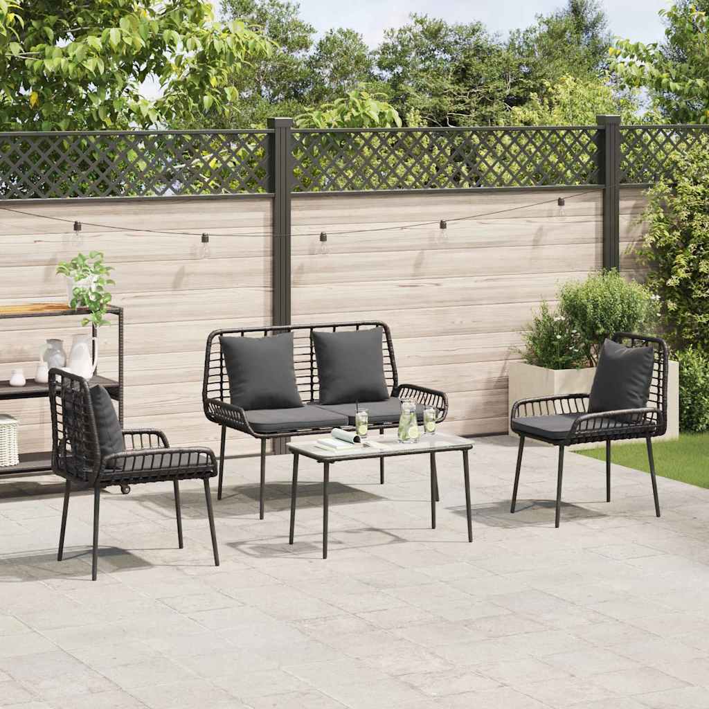 Garden Furniture Set 4 pcs Brown and Black and Cream