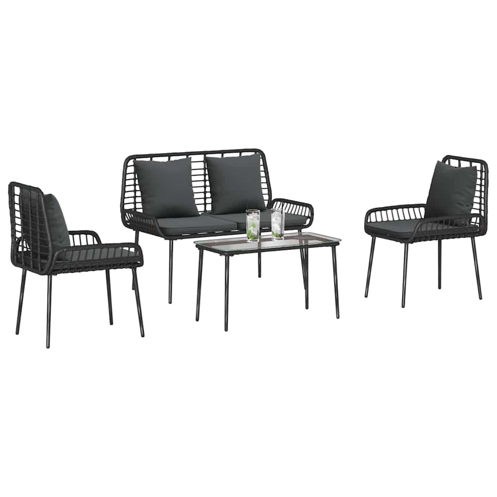 Garden Furniture Set 4 pcs Brown and Black and Cream