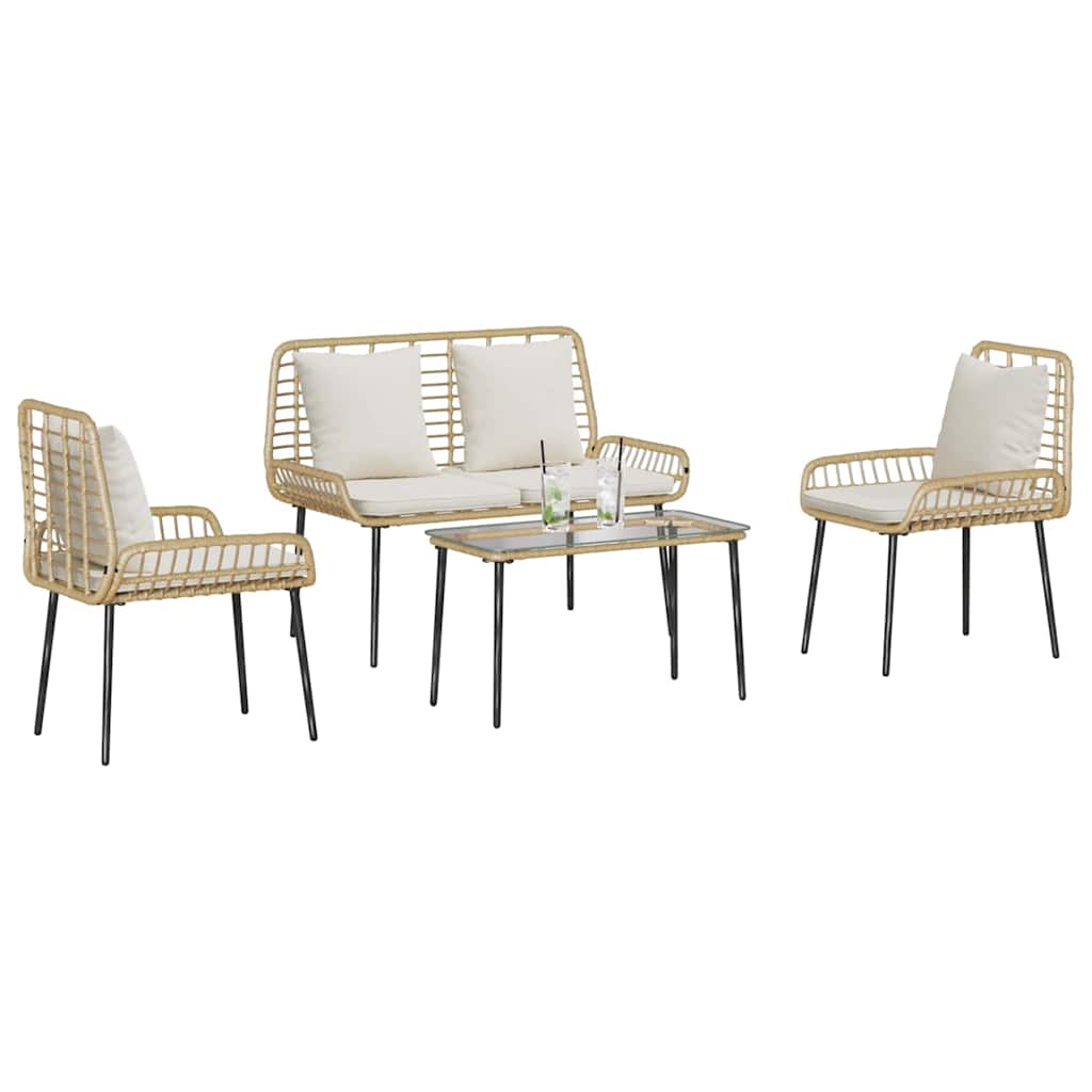 Garden Furniture Set 4 pcs Brown and Black and Cream