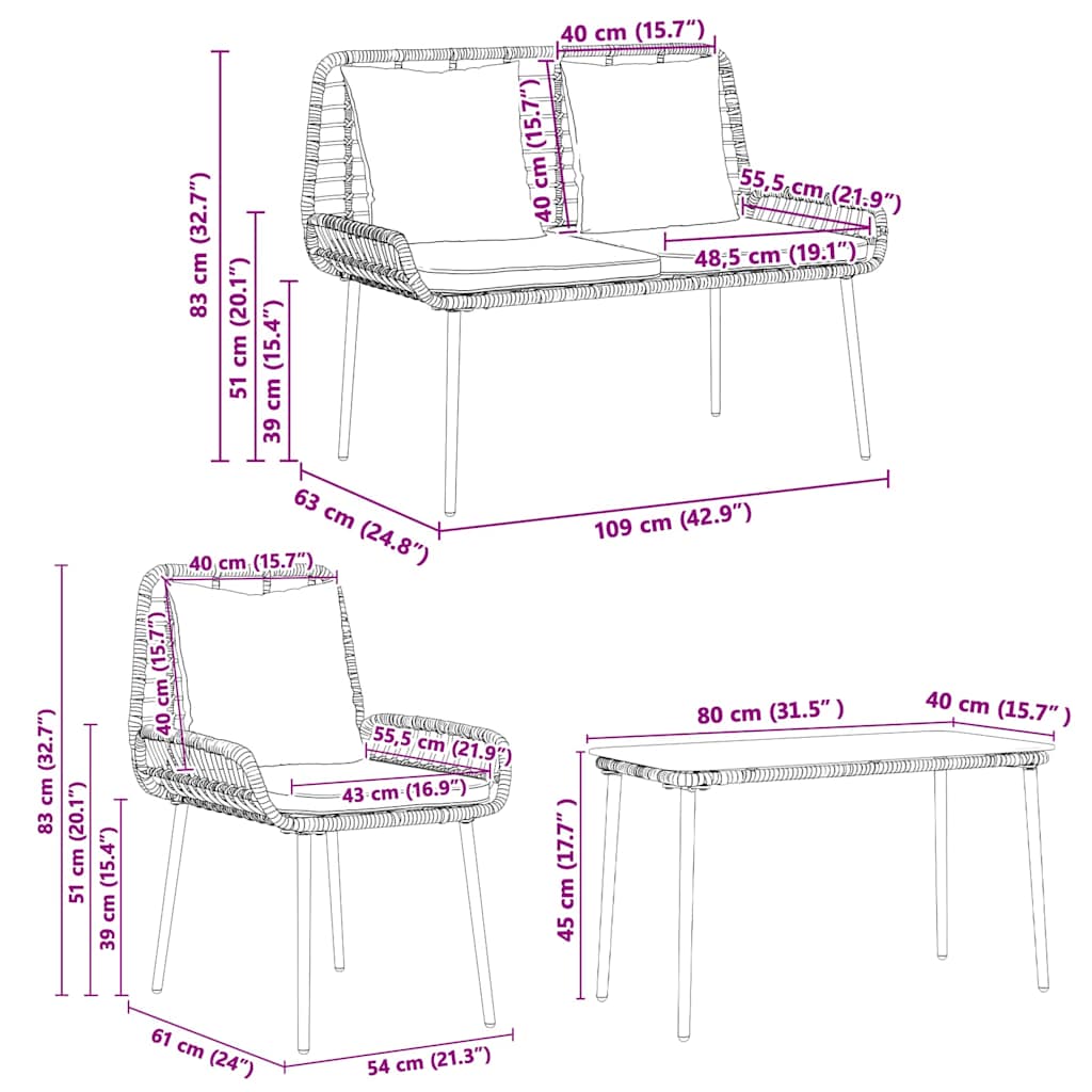 Garden Furniture Set 4 pcs Brown and Black and Cream