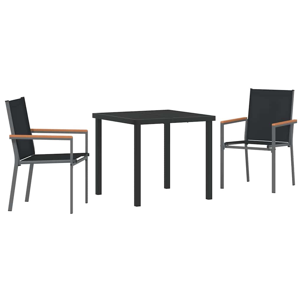 Garden Dining Set 3 pcs Black Textilene and steel