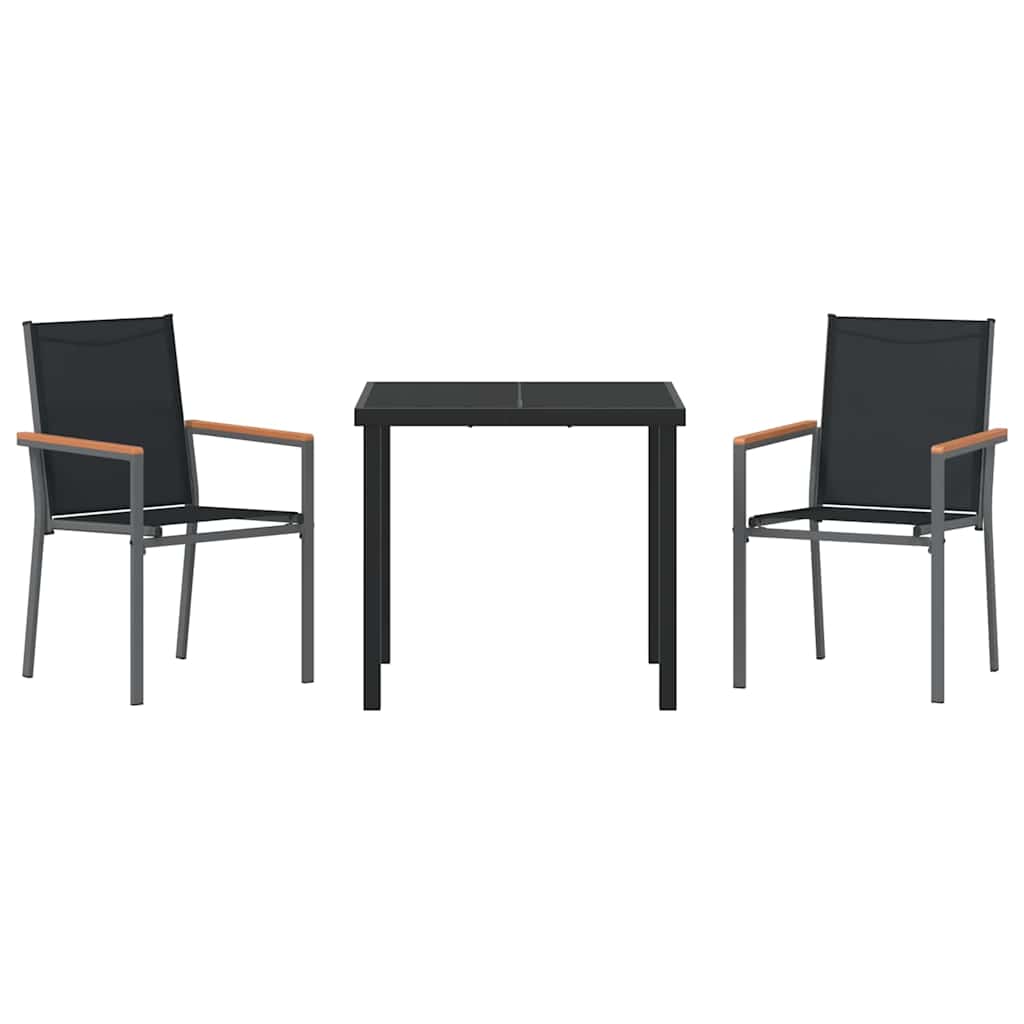 Garden Dining Set 3 pcs Black Textilene and steel