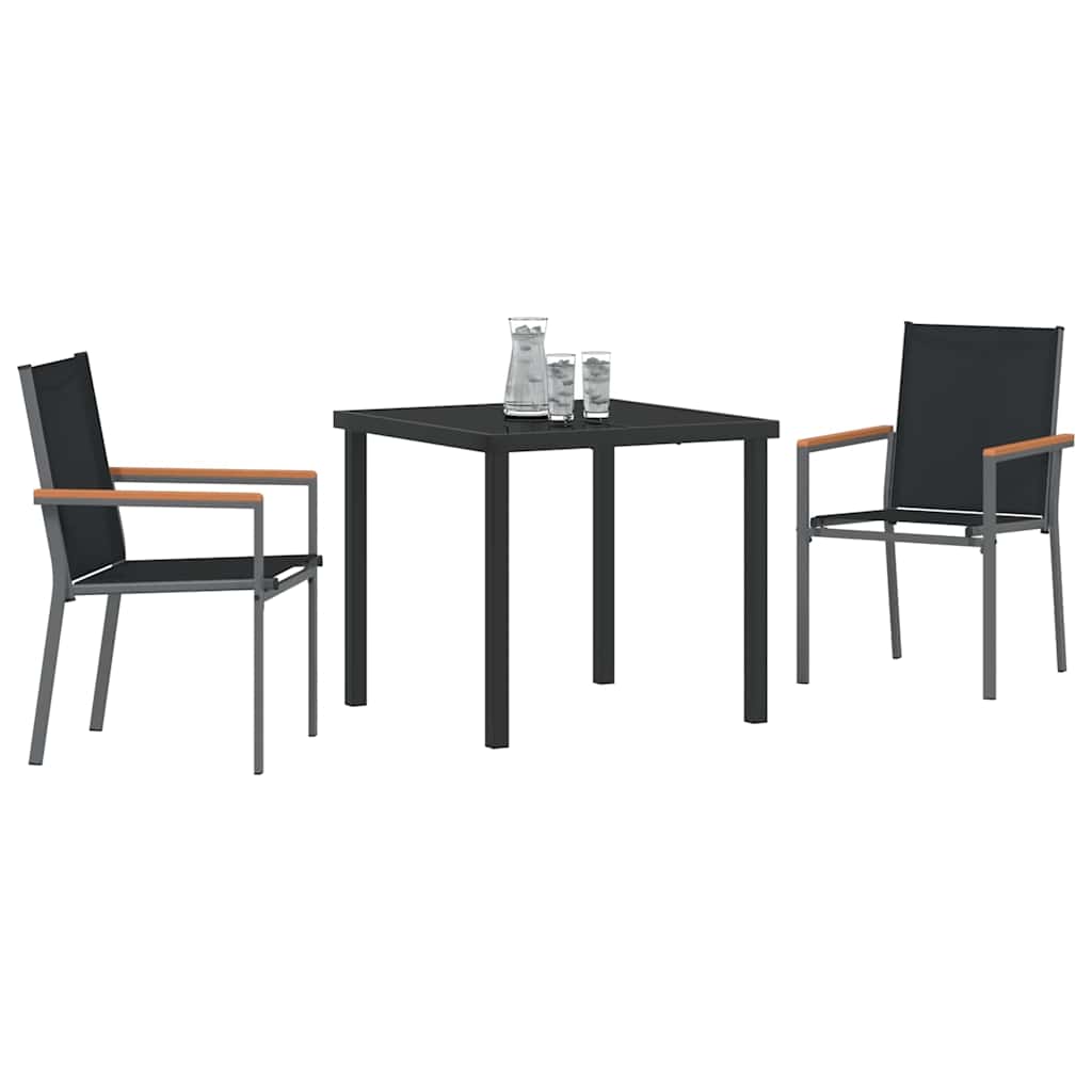Garden Dining Set 3 pcs Black Textilene and steel