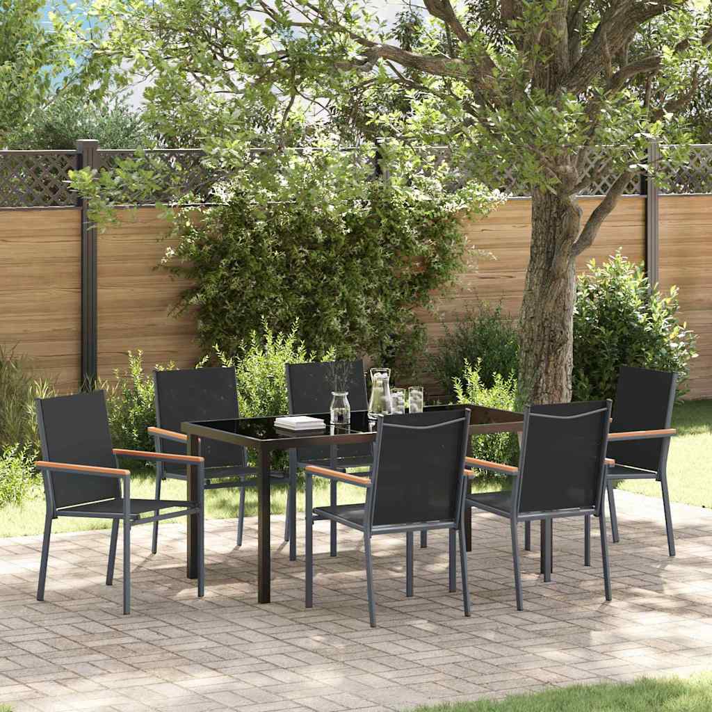 Garden Dining Set 7 pcs Black Textilene and steel