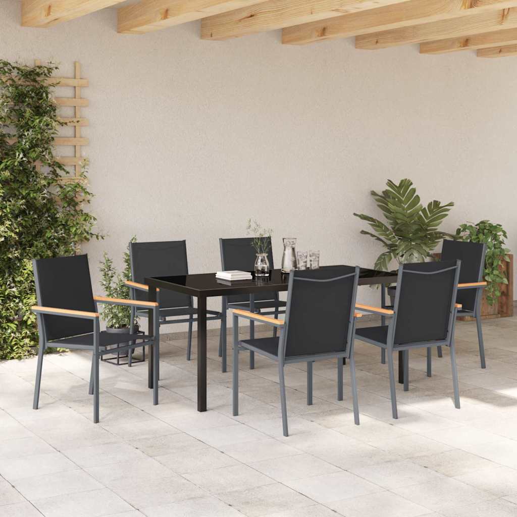 Garden Dining Set 7 pcs Black Textilene and steel