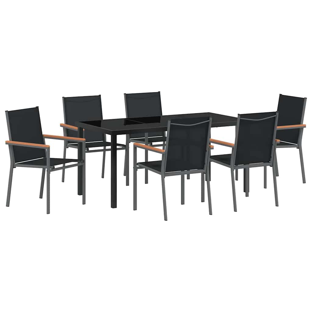 Garden Dining Set 7 pcs Black Textilene and steel