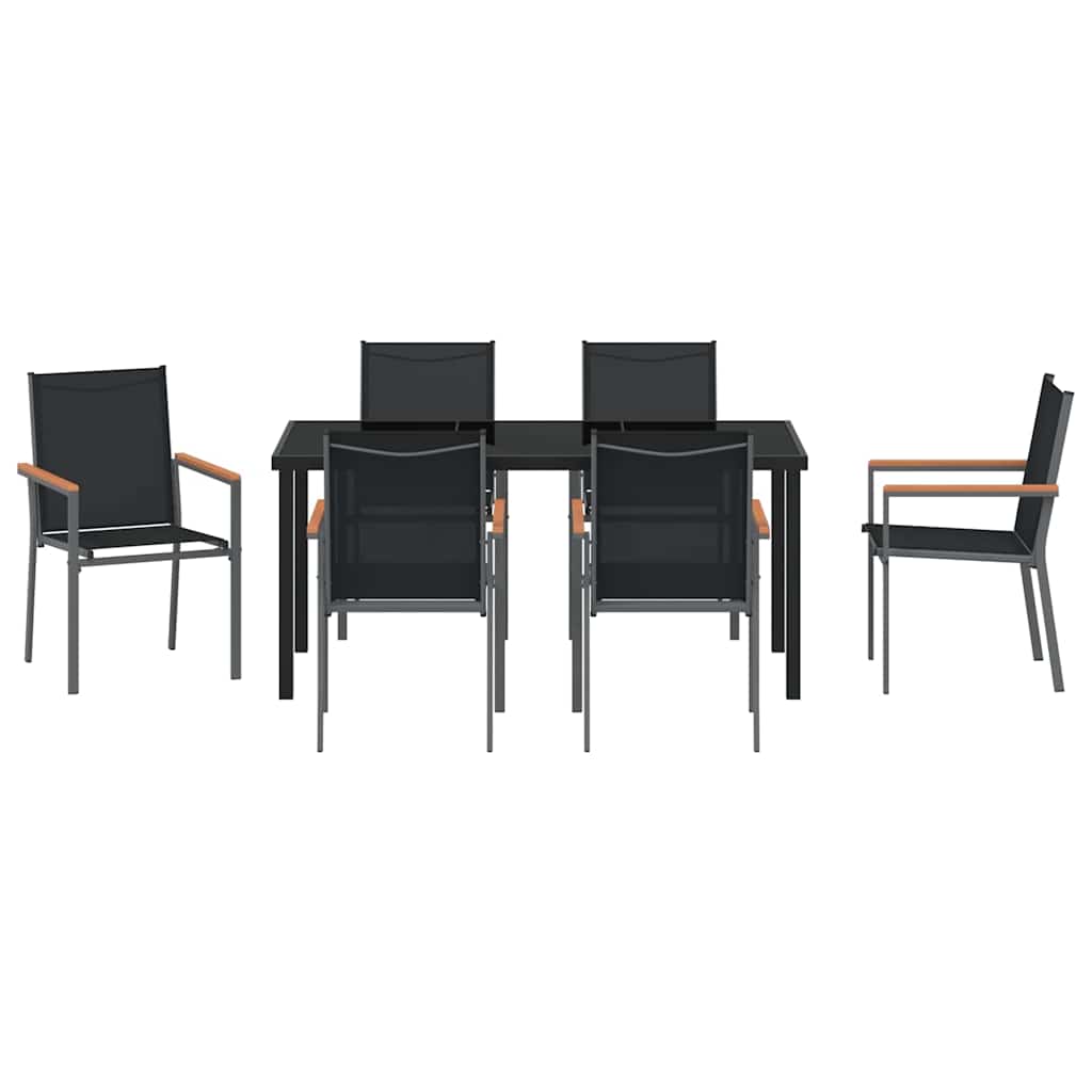 Garden Dining Set 7 pcs Black Textilene and steel