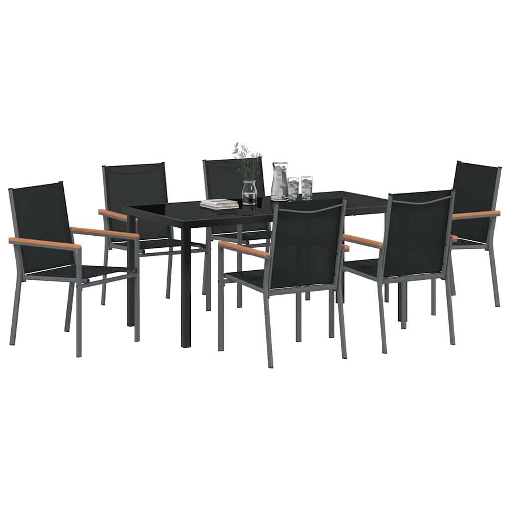 Garden Dining Set 7 pcs Black Textilene and steel