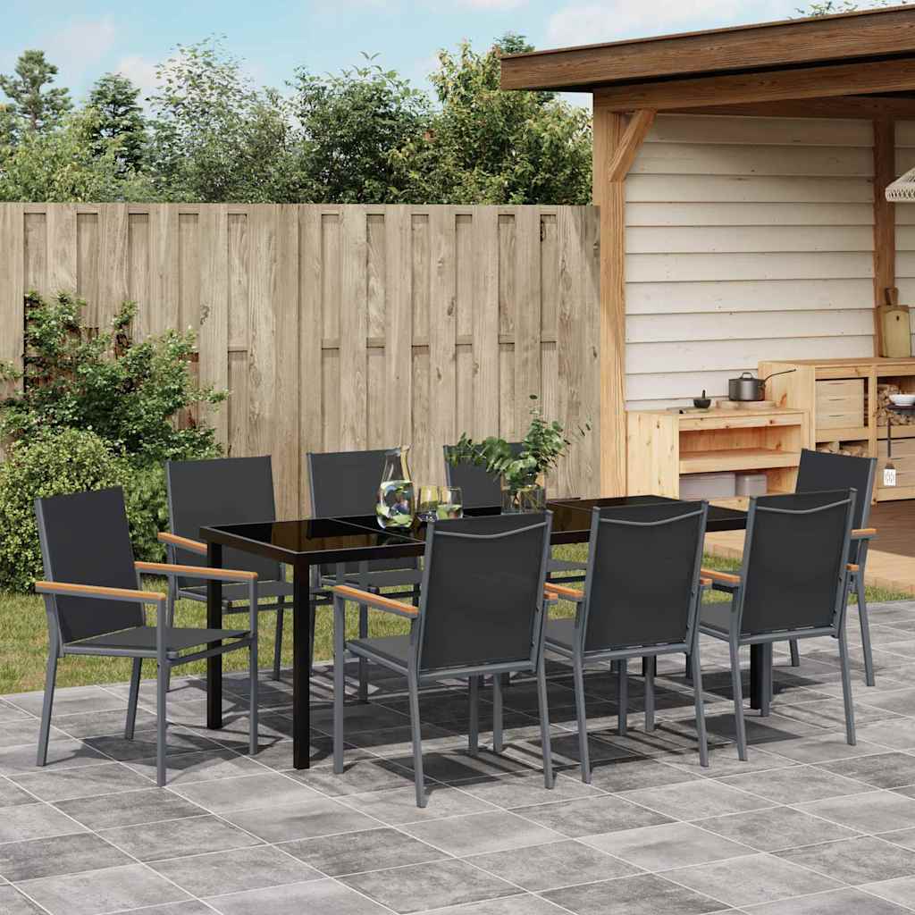 Garden Dining Set 9 pcs Black Powder-coated Steel
