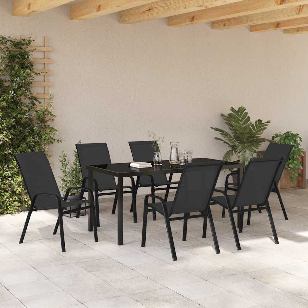 Garden Dining Set 7 pcs Black Textilene and steel
