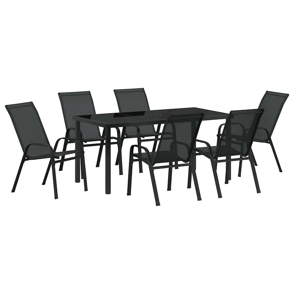 Garden Dining Set 7 pcs Black Textilene and steel