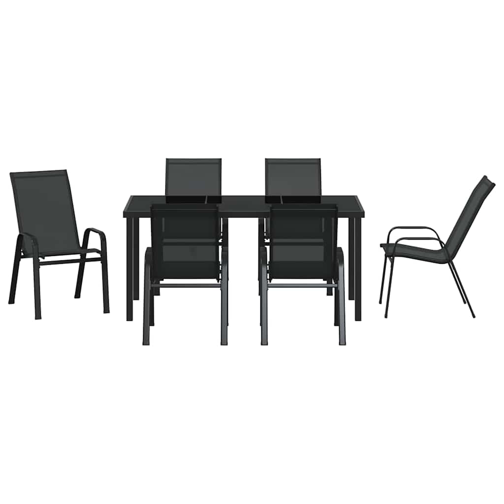 Garden Dining Set 7 pcs Black Textilene and steel