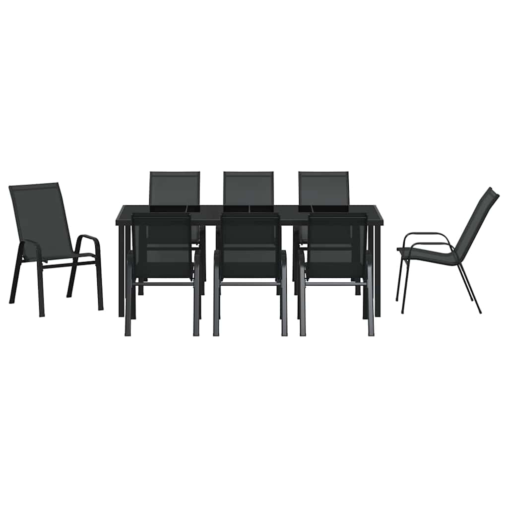 Garden Dining Set 9 pcs Black Powder-coated Steel