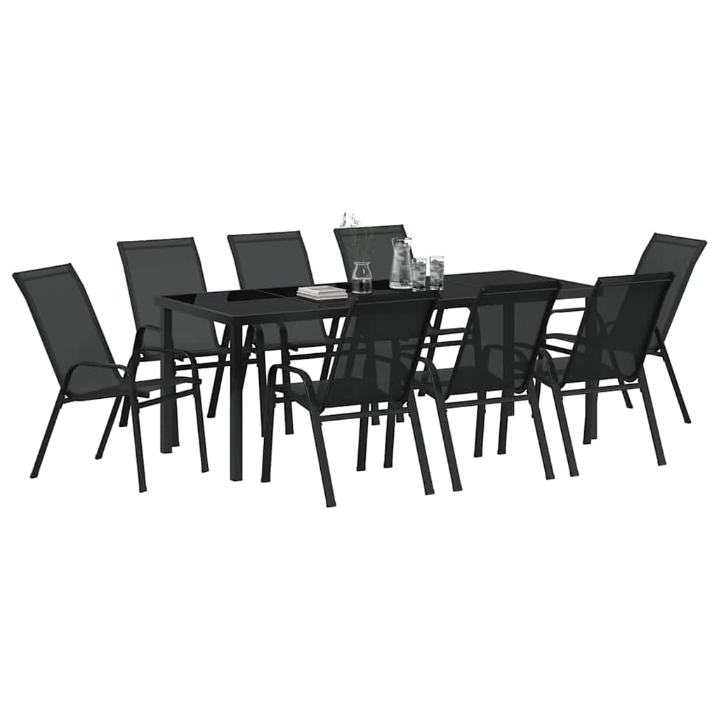 Garden Dining Set 9 pcs Black Powder-coated Steel