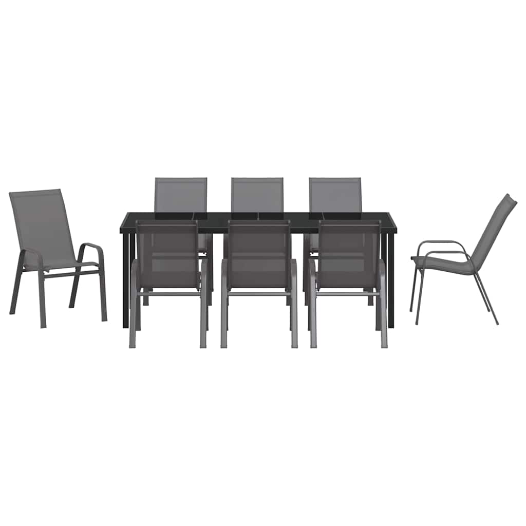 Garden Dining Set 9 pcs Grey and Black Powder-coated Steel