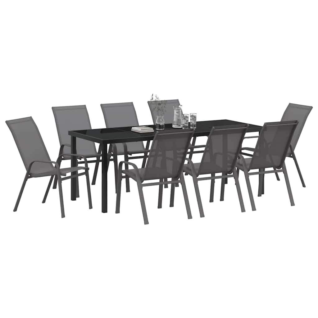 Garden Dining Set 9 pcs Grey and Black Powder-coated Steel
