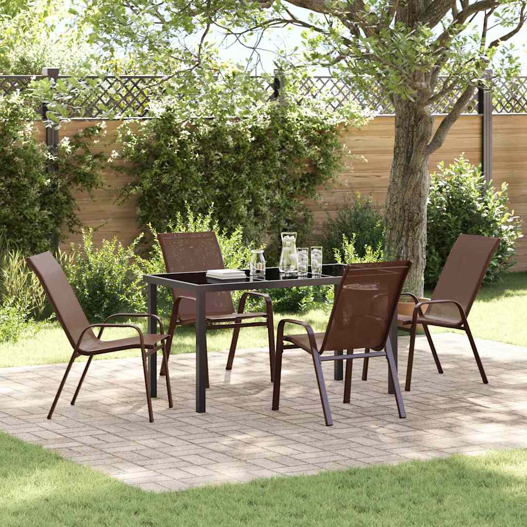 Garden Dining Set 5 pcs Brown Textilene and steel
