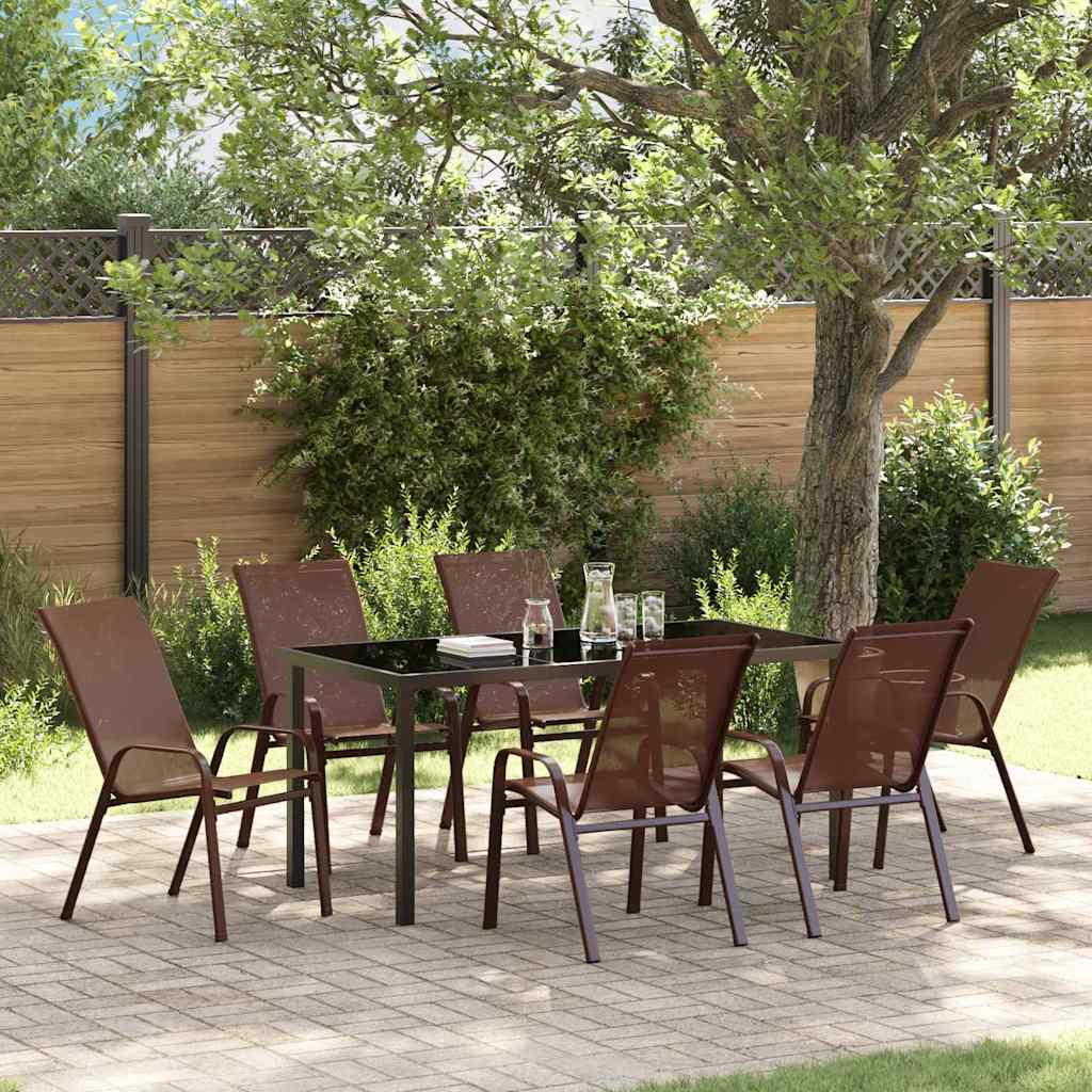 Garden Dining Set 7 pcs Brown Textilene and steel