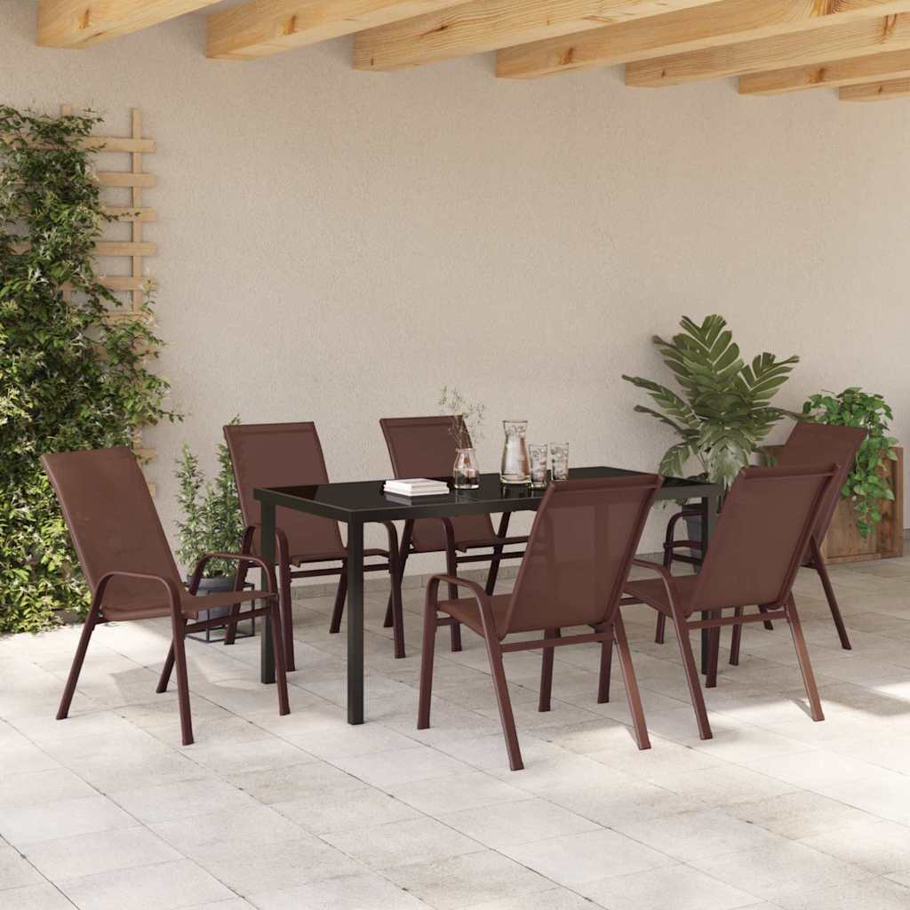 Garden Dining Set 7 pcs Brown Textilene and steel