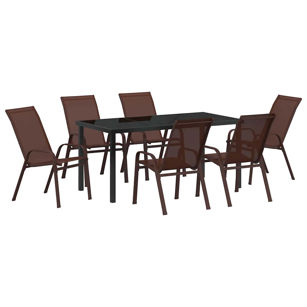 Garden Dining Set 7 pcs Brown Textilene and steel