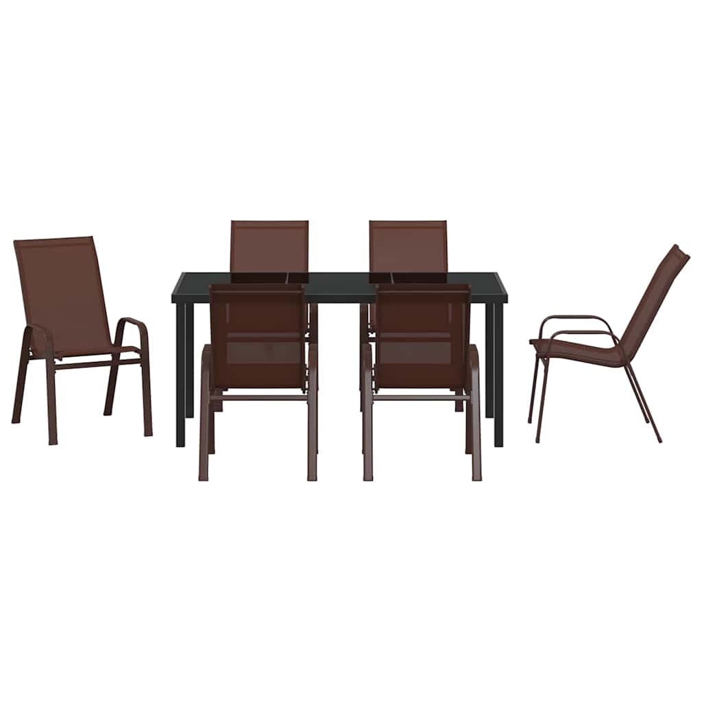 Garden Dining Set 7 pcs Brown Textilene and steel