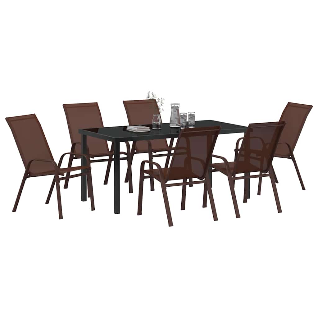 Garden Dining Set 7 pcs Brown Textilene and steel