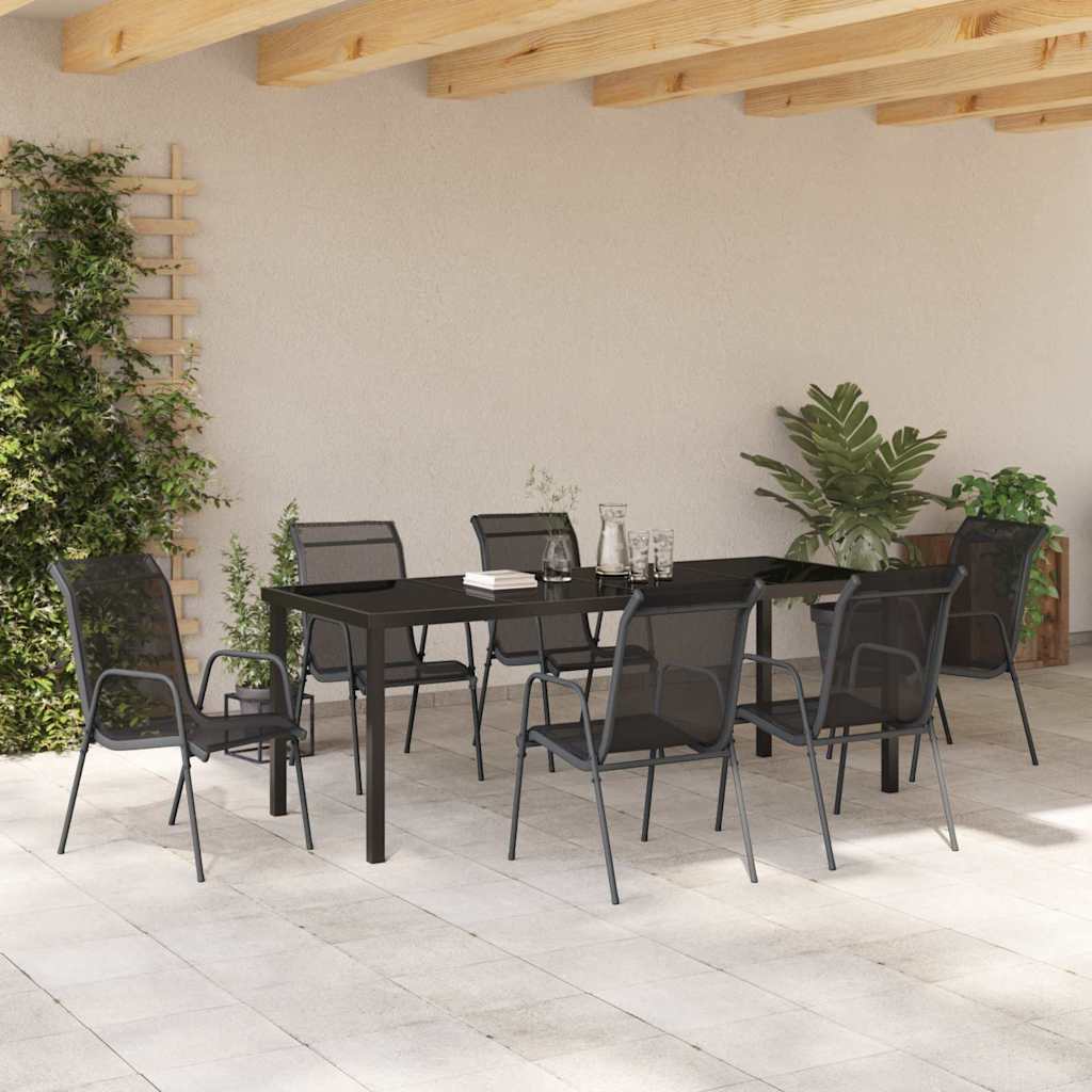 Garden Dining Set 7 pcs Black Powder-Coated Steel