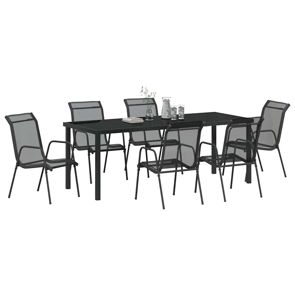 Garden Dining Set 7 pcs Black Powder-Coated Steel