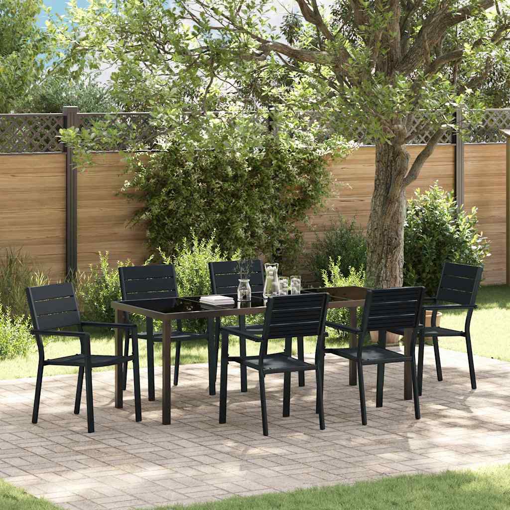 Garden Dining Set 7 pcs Black Powder-Coated Steel