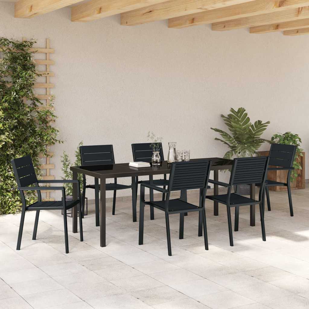 Garden Dining Set 7 pcs Black Powder-Coated Steel