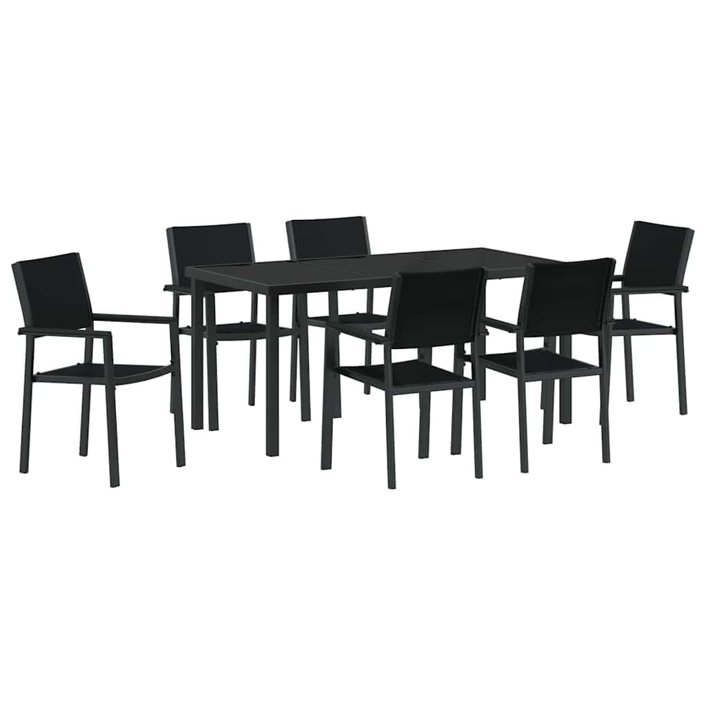 Garden Dining Set 7 pcs Black Poly rattan