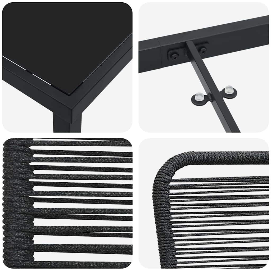 Garden Dining Set 3 pcs Black Cotton rope and steel