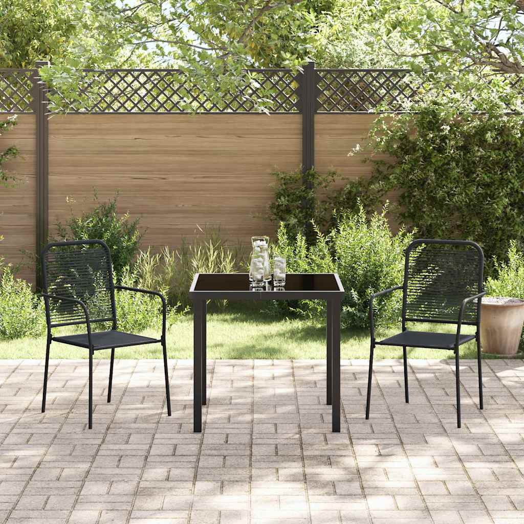 Garden Dining Set 3 pcs Black Cotton rope and steel
