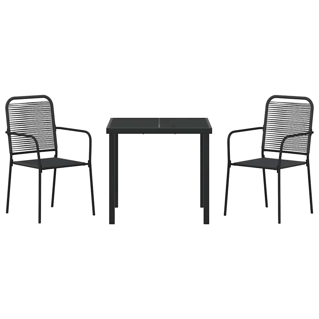 Garden Dining Set 3 pcs Black Cotton rope and steel