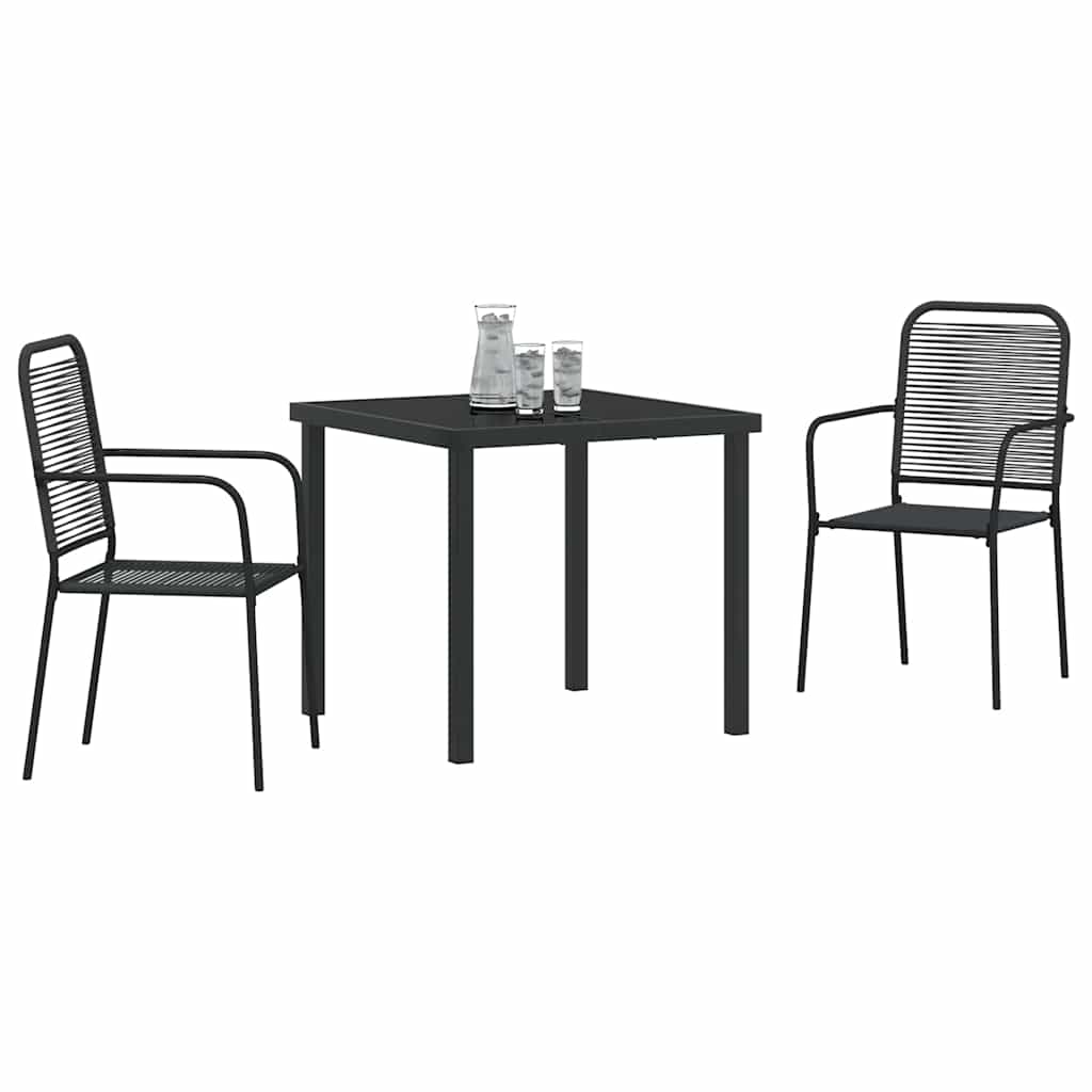 Garden Dining Set 3 pcs Black Cotton rope and steel
