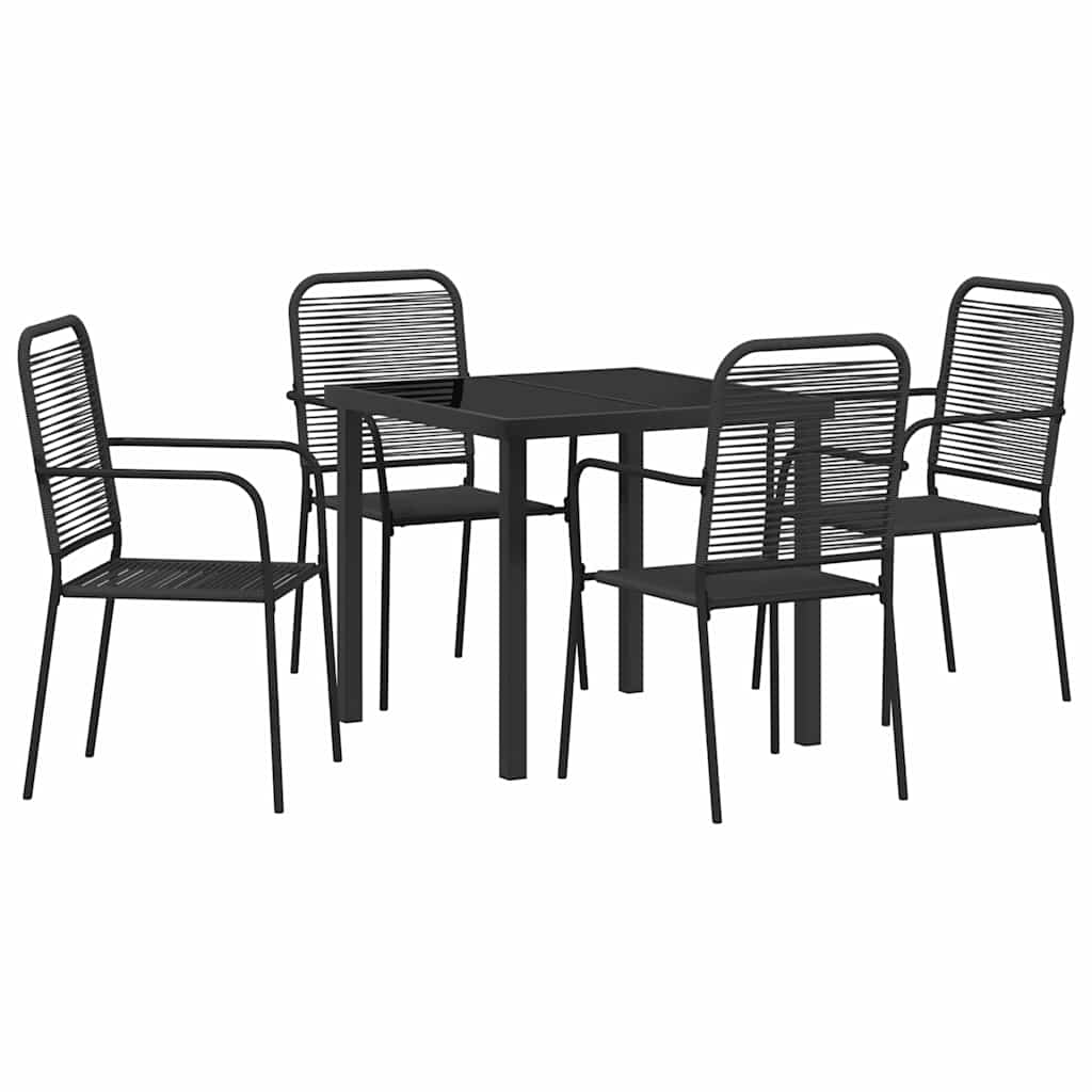 Garden Dining Set 5 pcs Black Cotton rope and steel