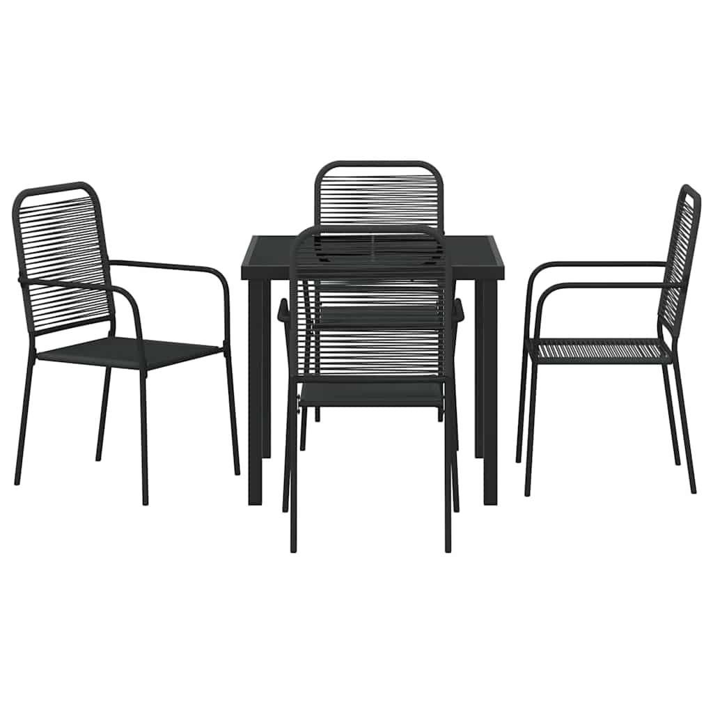 Garden Dining Set 5 pcs Black Cotton rope and steel