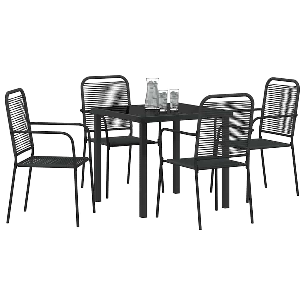 Garden Dining Set 5 pcs Black Cotton rope and steel