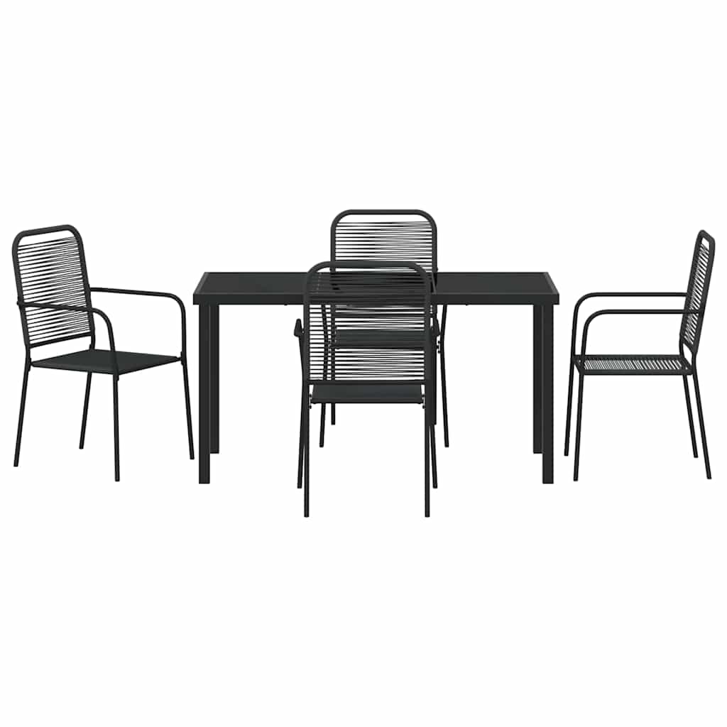Garden Dining Set 5 pcs Black Cotton rope and steel